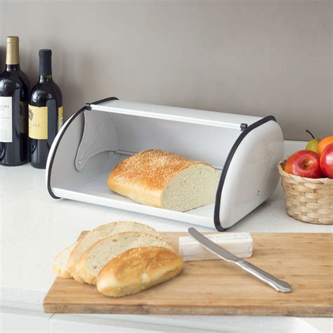 roll top white metal bread box|large roll top bread box.